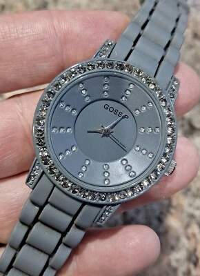 Дамы сплетни серый драгоценностями женские часы с силиконовым ремешком EPOC нуждается в батарее  - Изображение 1 из 4