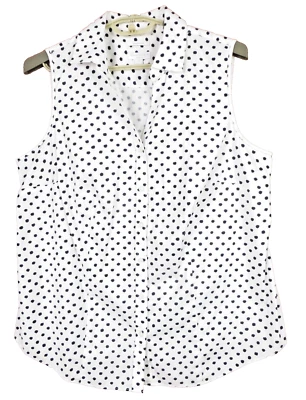 CHARTER CLUB Women Cotton Nylon Tailored Fit Collar Tank Top Navy White Geo 16W - Image 1 of 4