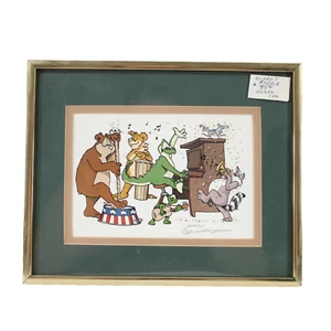 Robert Marble 10 x 8 Gold Green Multi Color Animals "Jammin" Signed Picture - Picture 1 of 6