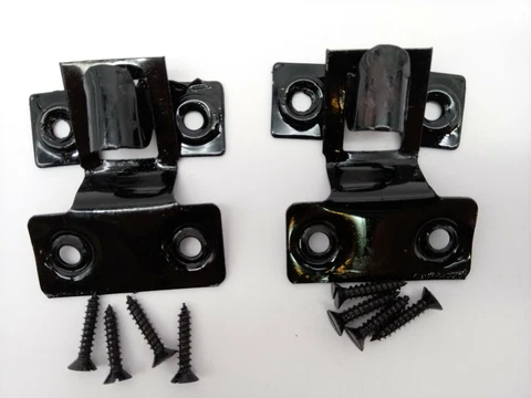 Pack of 2 Sets of Storm & Screen Window Hangers Bright Black Japanned Finish Vtg Cover