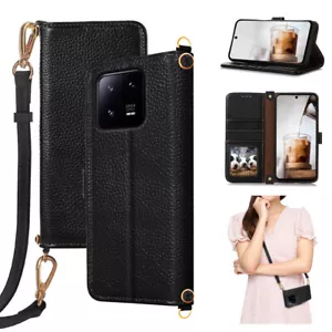 Echtleder Handytasche zum Umhängen Magnet Klapphülle RFID Schutz Case für Xiaomi - Picture 1 of 13