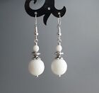 White Alabaster Faceted Earrings Cute Women Jewelry 925 Sterling Silver Hooks