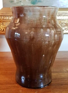 Antique Rustic Belgium Thick Caramel Brown Drip glaze Art Pottery vase C1910 - Picture 1 of 15