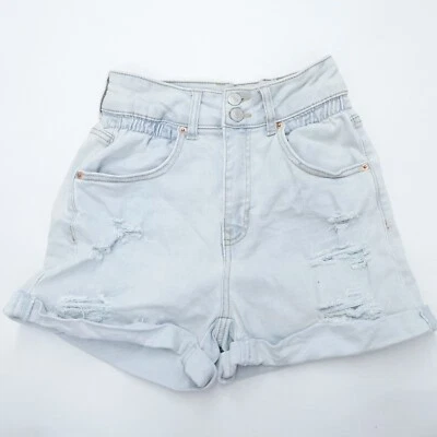 Vanilla Star Cut-Off Shorts Women's 3 Blue Denim Distressed Elastic Waist Cotton - Image 1 of 4