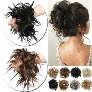 Natural Messy Rose Bun Curly Scrunchie Hair Extensions Updo As Human Hairpiece - Picture 1 of 25