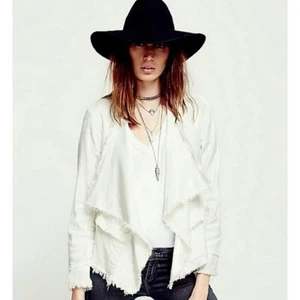 FREE PEOPLE Linen Raw Femme Draped Jacket Off-White Eggshell Cream ~ X-Small - Picture 1 of 13