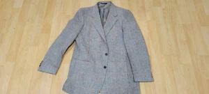 Vintage Sergio Valente Herren grau schwarz Fischgrät kariert Tweed Wolle Blazer, Sakko L - Bild 1 von 6