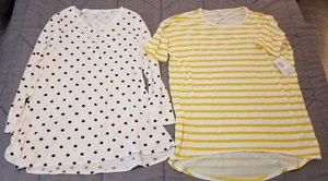 (2) LuLaRoe Pullover Tops Womens Large, Yellow Striped & White w/ Polka Dots NWT - Picture 1 of 14