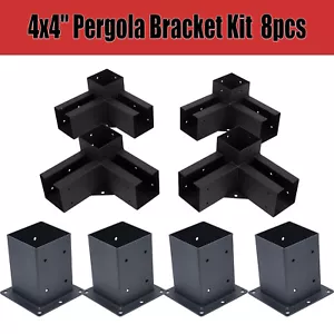 4x4'' Pergola Bracket Kit inner 3.6x3.6 3-Way &Post base Woodworks DIY Post 8pcs - Picture 1 of 17