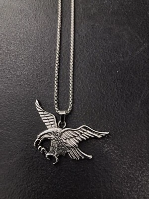 男子 男孩 不锈钢 骑手 鹰 鸟 吊坠 项链 男式 24 英寸 L — 第 1/4 张图片
