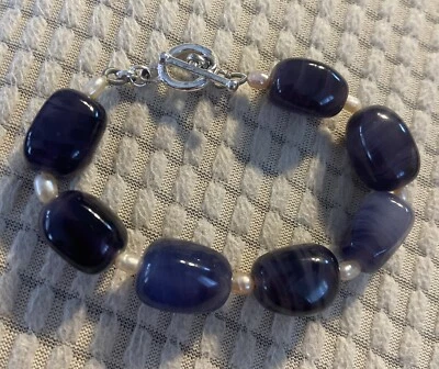 大号紫水晶和种子珍珠手链 6.5 — 第 1/4 张图片