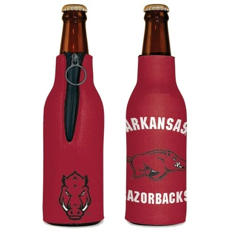 ARKANSAS RAZORBACKS BOTTLE HOLDER COOZIE KOOZIE COOLER WITH ZIPPER NCAA LICENSED Cover