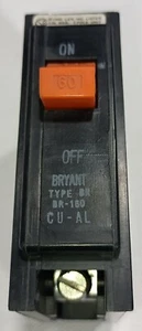 NEW Bryant BR160 1P 60A 120V Plug On Circuit Breaker 120/240V AC Orange 60 Amp - Picture 1 of 6