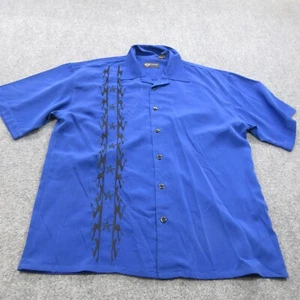 7 Diamonds Shirt Mens Large Blue Short Sleeve Tribal Pattern y2k 90s Bowling - Picture 1 of 10