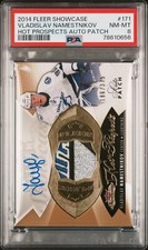2014-15 Fleer Showcase AUTO PATCH #171 Vladislav Namestnikov /375  ROOKIE PSA 8