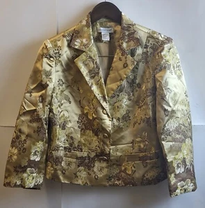 NEWPORT NEWS, Y2k Asian Design Blazer, Vintage, Gold/ Floral  Women's, Size 10 - Picture 1 of 8