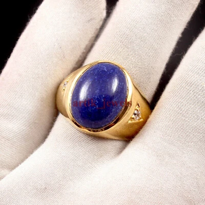 Natural Lapis Lazuli Gemstone Gold Plated 925 Sterling Silver Men's Ring #5859 — 第 1/4 张图片