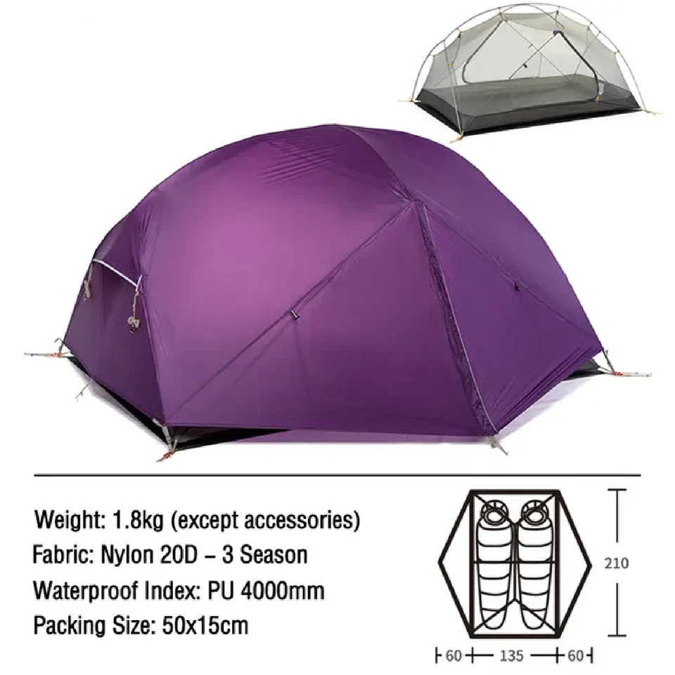 Tienda de campaña ultraligera para mochileros para 2 personas 3 estaciones camping Foto 1 de 4