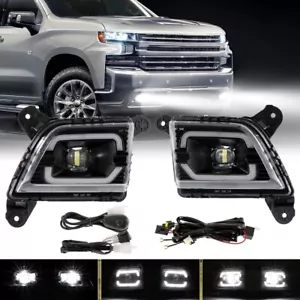 Par de luces antiniebla LED DRL transparentes con kit de cableado de interruptor para Silverado 1500 2019-2021 - Imagen 1 de 12