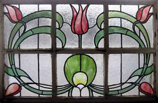 Antique Stained Glass Window ART NOUVEAU TULIPS Vitrail