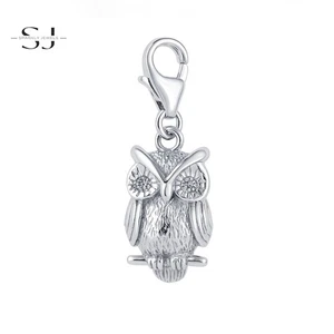 925 Sterling Silver Wise Owl Clip On Charm Lobster Clasp for Bracelet - Picture 1 of 2