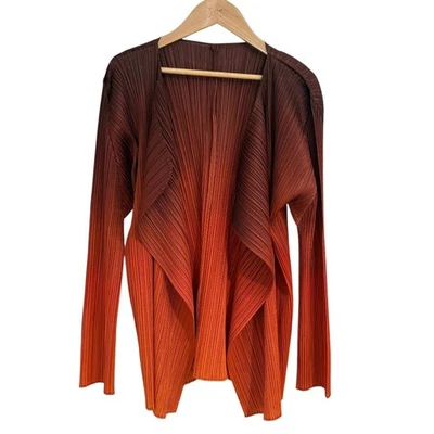 PLEATS PLEASE ISSEY MIYAKE Pleated Gradient Cardigan, Size 3, Orange Women USED - Image 1 of 4