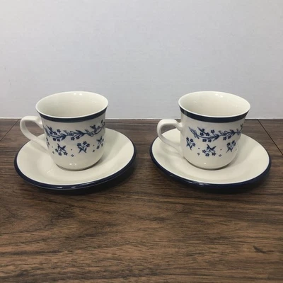 Juego de 2 tazas y platillos de té de café azul ramo Sango Provence 260 French Country Foto 1 de 4