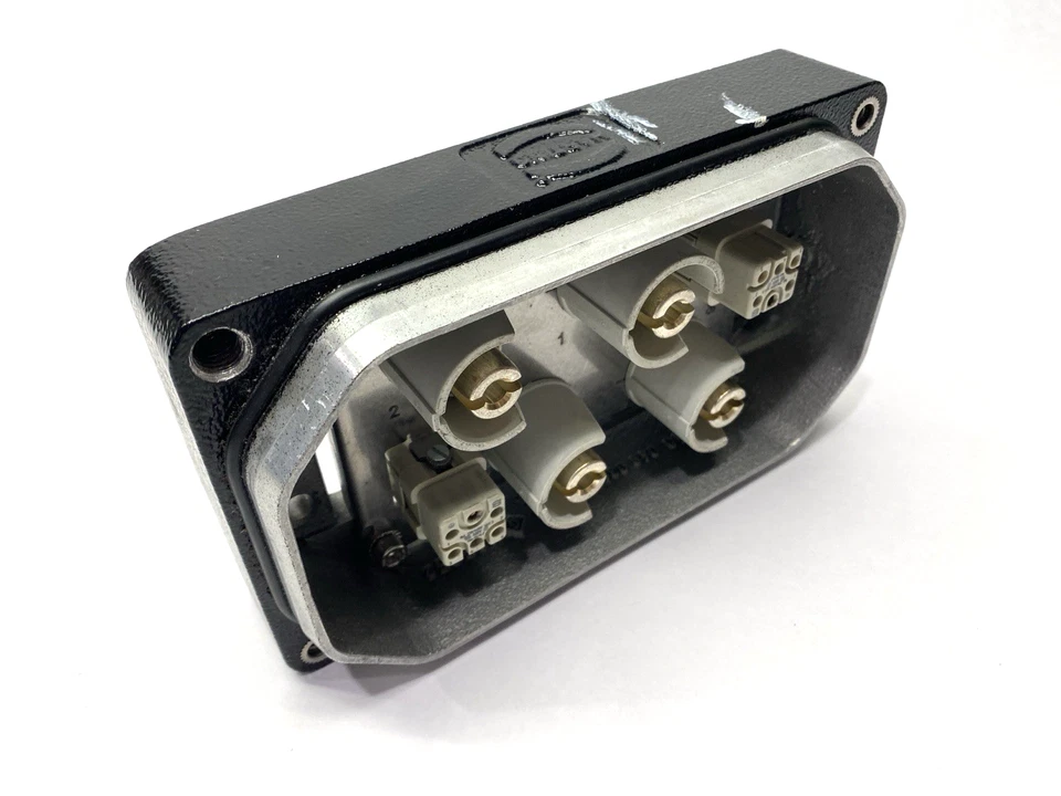 Harting 09400480311 Base Panel Han 48 HPR w/ x4 09110012651 Male Insert DAMAGED - Image 1 of 4