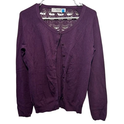 Anthropologie Sparrow Purple Button Down Sweater Cardigan Crotchet Back Size M - Image 1 of 4
