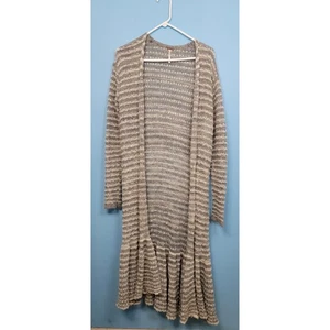 FREE PEOPLE maglione donna taglia S grigio a righe aperto cardigan spolverino lungo oversize - Foto 1 di 4