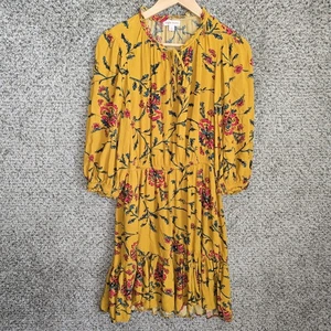 Knox Rose Dress Womens Medium Gold Floral Print Boho Pockets Peasant Neck Tie - Picture 1 of 7