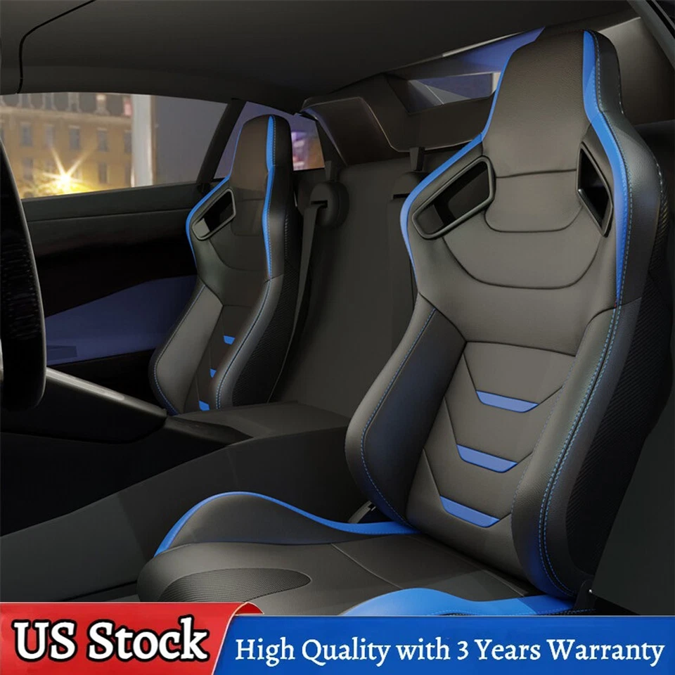 For Jaguar Pair Reclinable Racing Seats Adjustable w/ Dual Sliders PVC Leather - Imagem 1 de 4