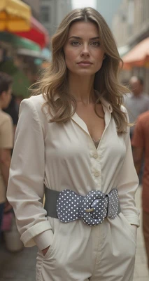 Mujeres Cintura de Cadera Correa Elástica Color Gris Moda Cinturón Blanco Lunares XS S M Foto 1 de 4