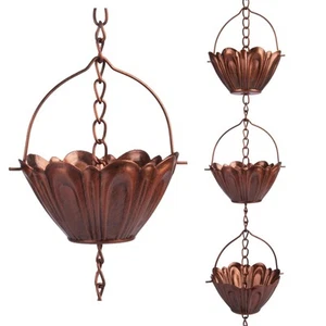 8 ft Copper Plated Rain Chain for Outside Downspouts Adjustable Rain Catcher ... - Picture 1 of 7