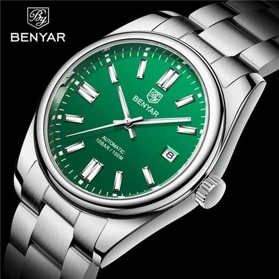 Relojes mecánicos automáticos BENYAR para hombre fecha correa luminosa de acero inoxidable Foto 1 de 4