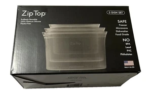 Wiederverwendbare Lebensmittelbeutel aus 100 % Silikon mit Reißverschluss - 3 Schüsseln - (grau) - Bild 1 von 2