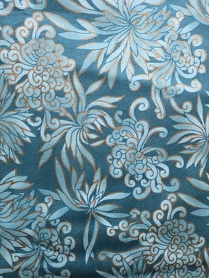 Tela de acolchado en blanco 2008 verde dorado metálico floral algodón 82" x 43" edredón Foto 1 de 4