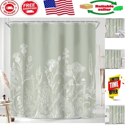 Cortina de ducha extra larga verde salvia flores silvestres 72" W x 84" H para amantes de la naturaleza Foto 1 de 4