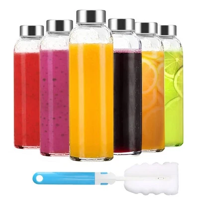 Clear Glass Bottles with Lids 18 oz, Reusable Glass Water Bottles with Stainless - Image 1 of 4