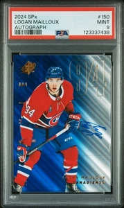 2024-25 LOGAN MAILLOUX SPx Blue Auto Rookie #'d 134/199 No. 150 Canadiens PSA 9 - Picture 1 of 2
