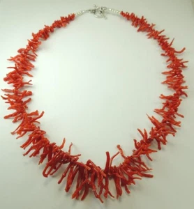 Sardische natürliche Zweig Koralle Statement Halskette Handarbeit Sterlingsilber - Bild 1 von 1