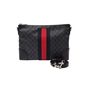Gucci GG Supreme Shoulder Bag 474139 Sherry Line PVC Leather Black Men - Picture 1 of 8