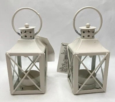 Set Of 2 NEW Darice Painted Metal Tealight Lanterns with Glass Side Windows - Image 1 of 4