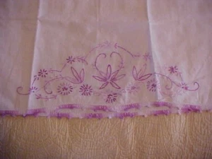 PAIR 2 PILLOWCASES, PURPLE EMBROIDERED FLOWERS DESIGN - Picture 1 of 5