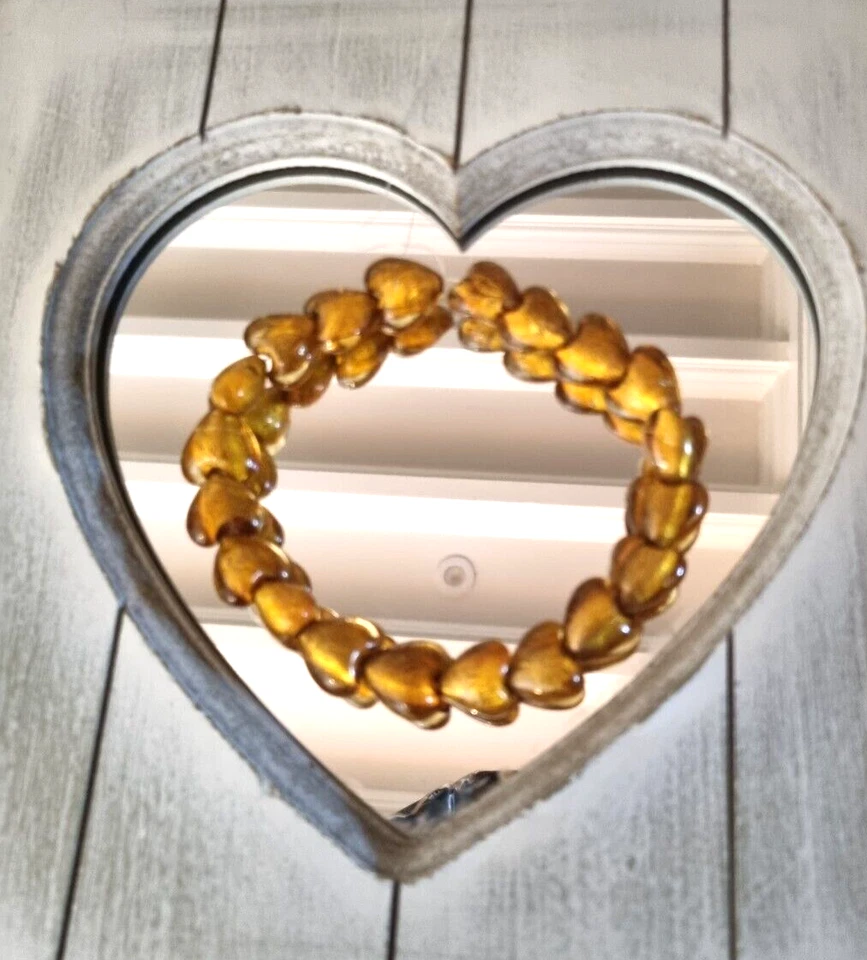 Silver Foil Lampwork Glass Heart Beads 20mm Gold - New in a strand of 20 hearts - Image 1 of 1