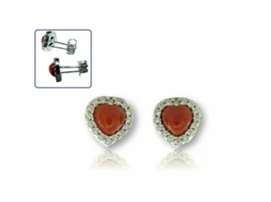 Pendientes de coral rojo ITALIANO perno en plata 925 piedra natural para mujeres de niñas - Imagen 1 de 6
