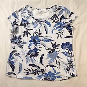 Tommy Bahama Shirt Womens Large White Blue Floral Islandzone