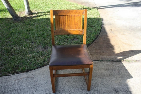 Vintage Mission Oak Desk Chair-MCM-Upholstered Seat Cover