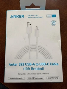 Anker 10' 60W Braided USB-A to USB-C Max Fast Charging Cable - White - Picture 1 of 2