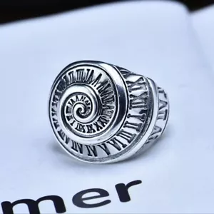 Anello uomo argento sterling 925 massiccio unico spirale temporale misura regolabile - Foto 1 di 9